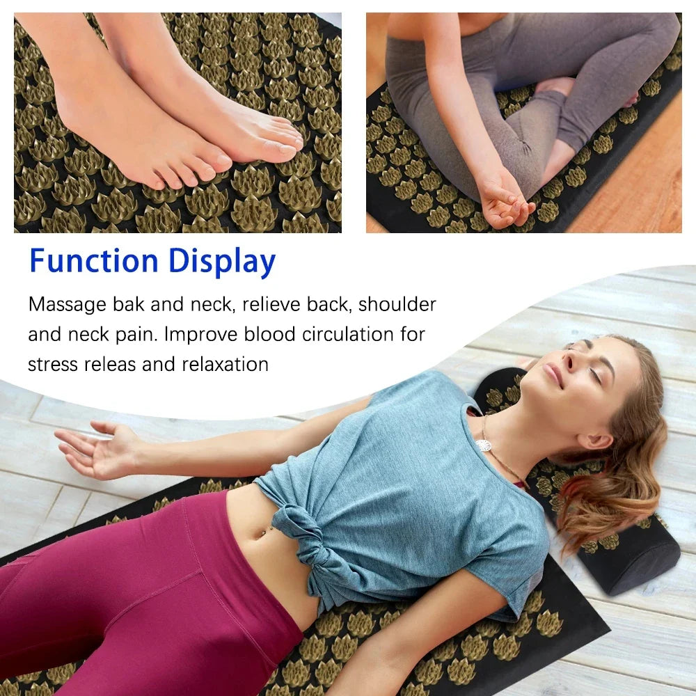Lotus-Style Acupressure Spike Mat & Pillow Set - Acupuncture Massage Mat for Neck, Back & Feet (125 x 41 x 2 cm / 49.2 x 16.1 x 0.8 in)