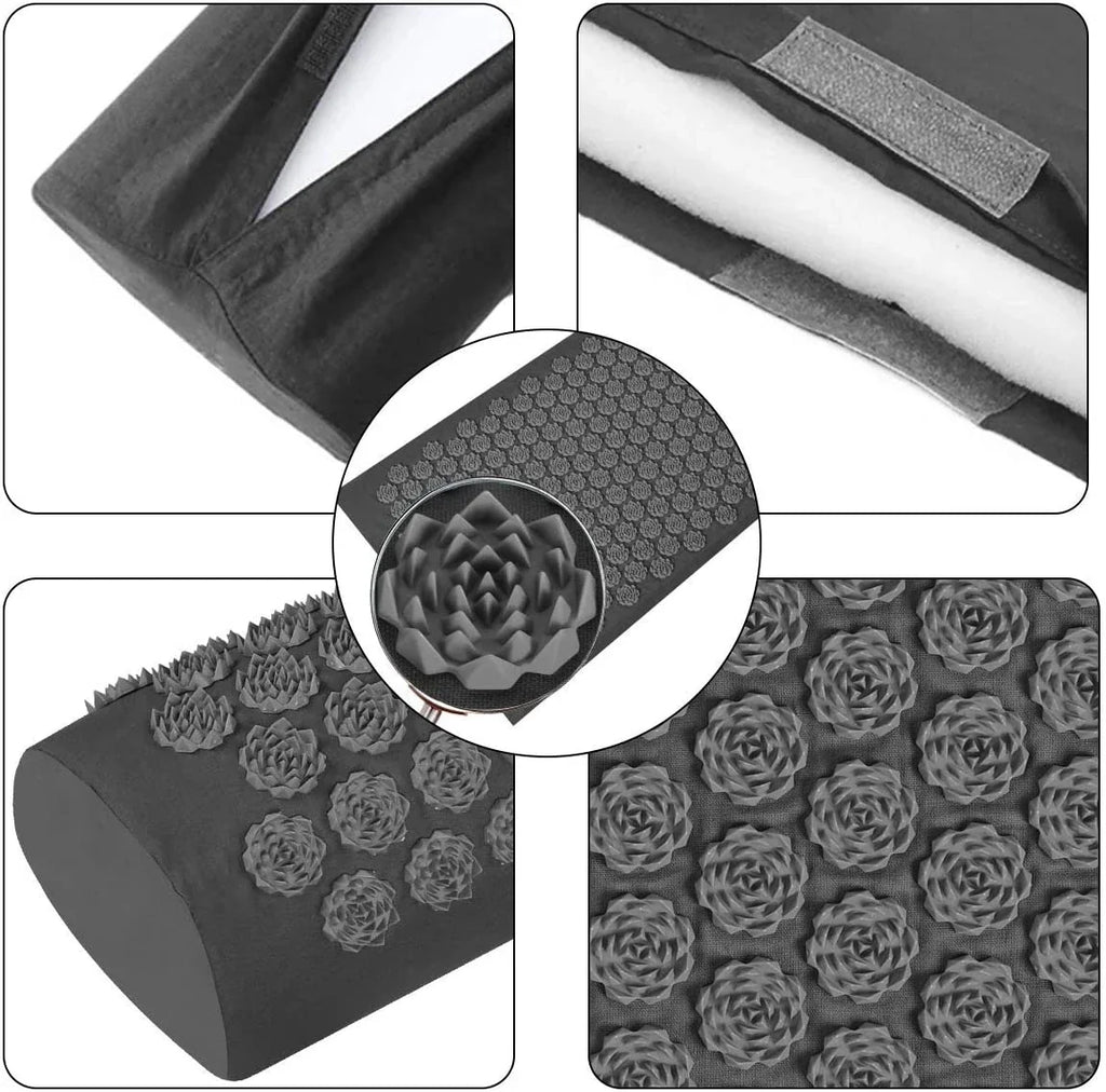 Lotus-Style Acupressure Spike Mat & Pillow Set - Acupuncture Massage Mat for Neck, Back & Feet (125 x 41 x 2 cm / 49.2 x 16.1 x 0.8 in)
