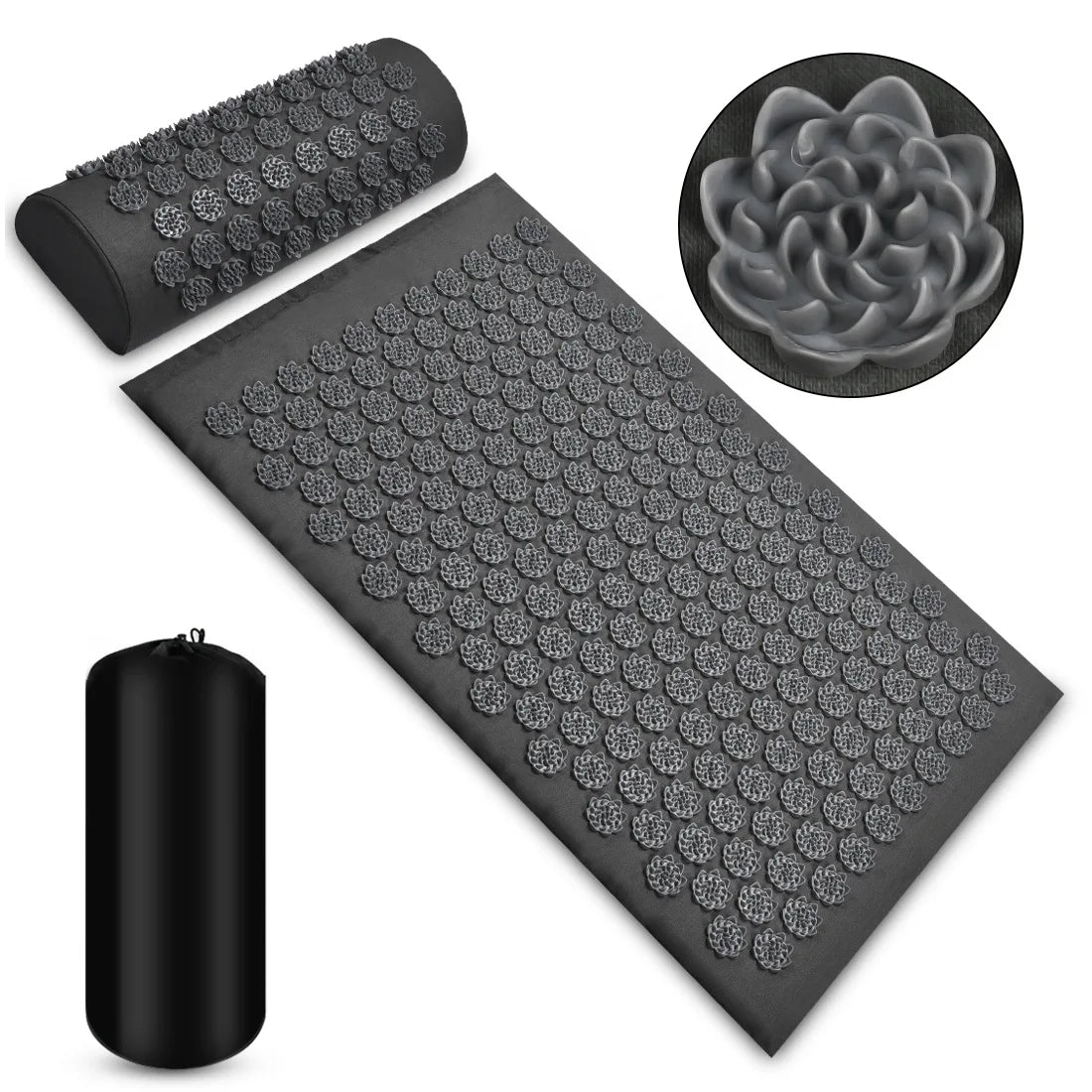 Lotus-Style Acupressure Spike Mat & Pillow Set - Acupuncture Massage Mat for Neck, Back & Feet (125 x 41 x 2 cm / 49.2 x 16.1 x 0.8 in)
