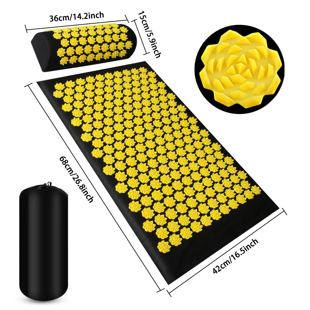 Lotus-Style Acupressure Spike Mat & Pillow Set - Acupuncture Massage Mat for Neck, Back & Feet (125 x 41 x 2 cm / 49.2 x 16.1 x 0.8 in)