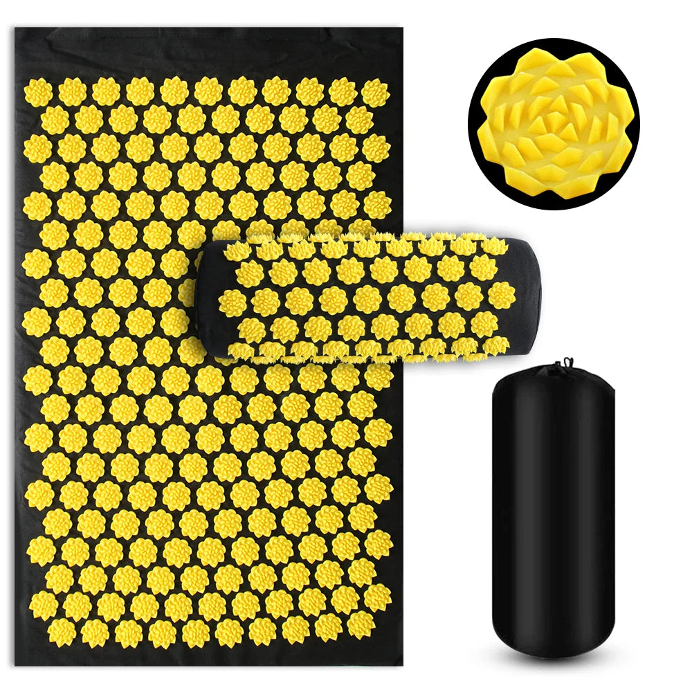 Lotus-Style Acupressure Spike Mat & Pillow Set - Acupuncture Massage Mat for Neck, Back & Feet (125 x 41 x 2 cm / 49.2 x 16.1 x 0.8 in)