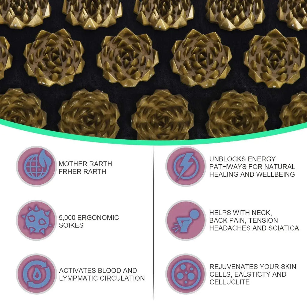 Lotus-Style Acupressure Spike Mat & Pillow Set - Acupuncture Massage Mat for Neck, Back & Feet (125 x 41 x 2 cm / 49.2 x 16.1 x 0.8 in)