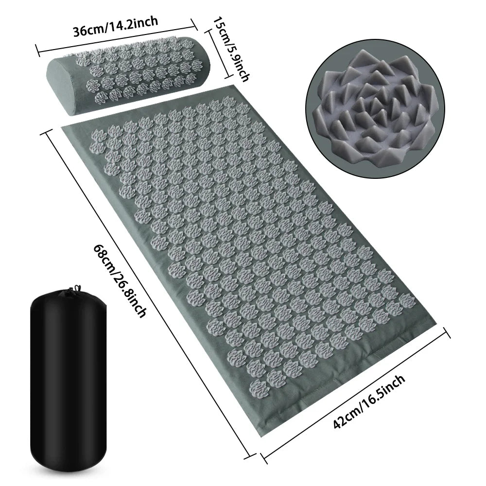 Lotus-Style Acupressure Spike Mat & Pillow Set - Acupuncture Massage Mat for Neck, Back & Feet (125 x 41 x 2 cm / 49.2 x 16.1 x 0.8 in)